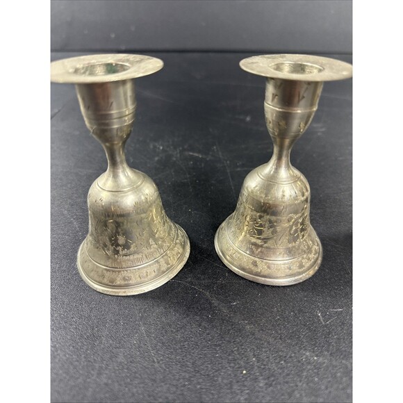 Vintage Z.Y. India Bell Candle Stick Holders (2) And Brass Bud Vase - Picture 2 of 11